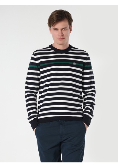 Colin's Regular Fit Bisiklet Yaka Çizgili Lacivert Erkek Kazak CL1064501_Q1.V1_NAV