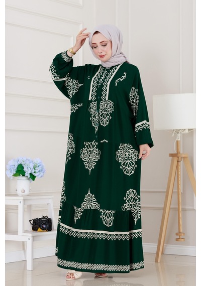 Sevitli Yarım Düğmeli Robalı Beyza Elbise-yeşil-5142