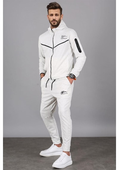 Madmext Ekru Kapüşonlu Jogger Erkek Eşofman Takımı 5673