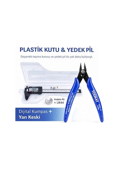 Dijital Kumpas Yan Keski Seti 150mm Kalınlık Ölçer, Kutulu + Yedek Pil