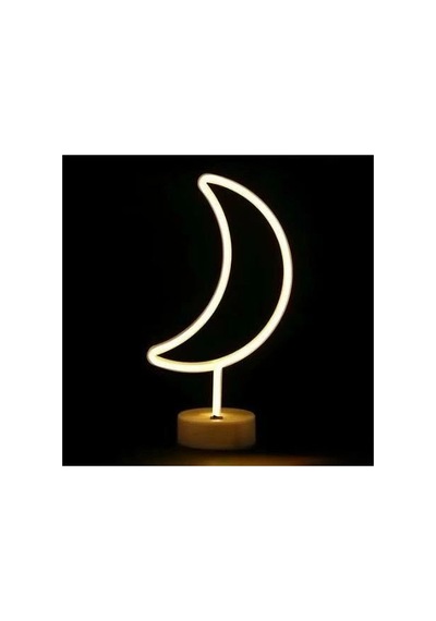 Neon Işıklı Ay Masa Gece Lambası Pil+usb - Led Işık Çok Renkli