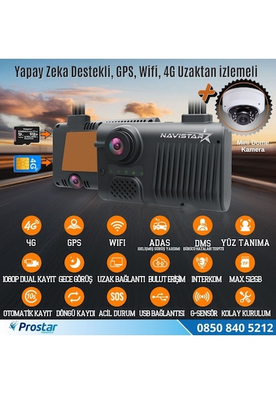 3 Kameralı Monitör Çıkışlı 4g Gps Wıfı Acil Durum Butonu Dahil Pratik Montaj Kamera Seti