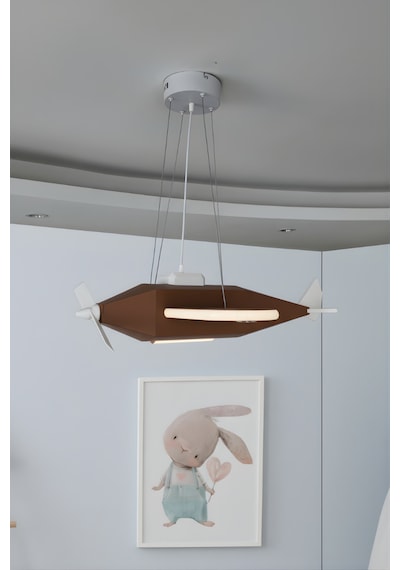 Uçak Temalı Led Çocuk Odası Sarkıt Avize 70x80 Kişiye Özel Tasarım, El Yapımı Görünüm Kahverengi Kahverengi