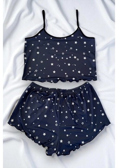 Femina Trendy Yıldız Desenli Lacivert Şortlu Pijama Takımı Çok Renkli