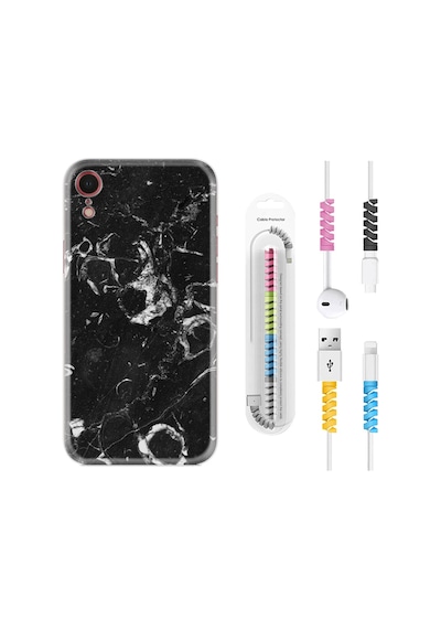 Apple Uyumlu iPhone XR Kılıf Kablo Koruyuculu Black Hole Marble 1387