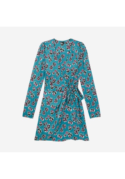 The Kooples Kadın V Yaka Uzun Kollu Çiçek Desenli Pembe Elbise