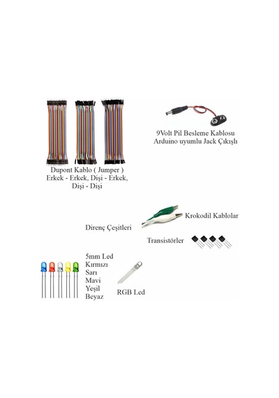 Arduino İle Uyumlu Öğreniyorum Seti - Uno R3 Ch340 Çip - 46 Çeşit 176 Parça - Robotik Kodlama Ve Elektronik Baş