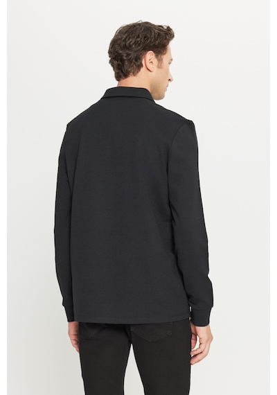 AC&Co / Altınyıldız Classics Erkek Sıyah 2 İplik Pamuklu Standart Fit Normal Kesim Polo Yaka Sweatshirt Siyah