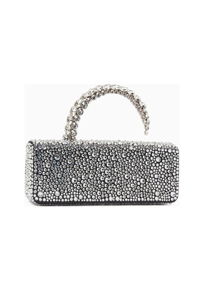 L'alingi Malika Crystal Saten Clutch Çanta, Gümüş, Kristal Üst Saplı