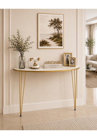 80x18 Dresuar Antre Hol Dekorasyon Ürünleri Altın Model Beyaz Gold Yarım Ay One Size