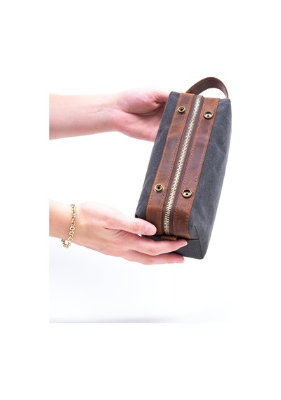 Gillario Design 06 Unisex Kanvas Kumaş+deri Siyah-taba Eskitme Dopp Kit