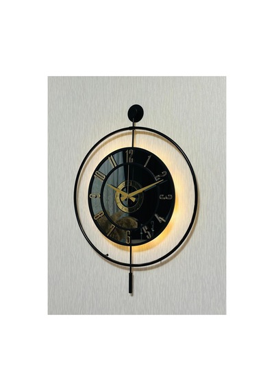 Pey Aksesuar Metal Camlı Duvar Saati 50 X 70 Cm Orta Boy Işıklı Gerçek Cam M51-siyah-füme-siyah-gold M51-siyah-füme-siyah-gold