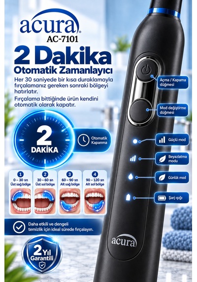Acura Ac-7101 Döner Başlıklı Profesyonel Şarjlı Diş Fırçası