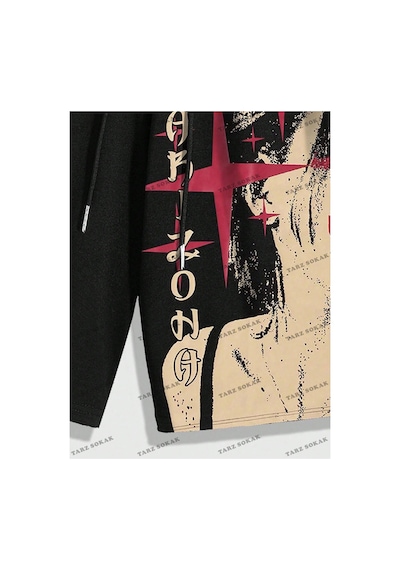 Tarzsokak Y2k Unisex Yaz Şort Bermuda Harajuka Anime Retro Kod-11539 Siyah