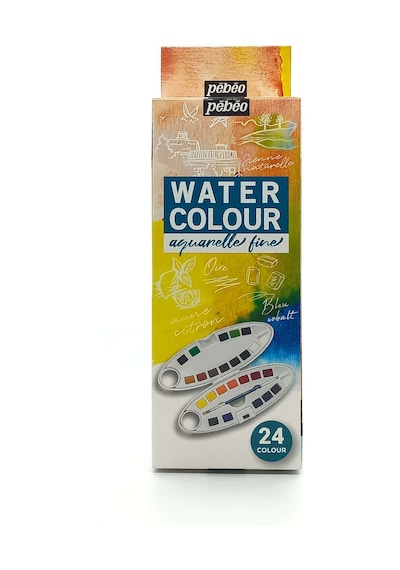 Pebeo Aquarelle Fine Yarım Tablet Suluboya Seti 24lü Plastik Oval Kutu 300102 Standart
