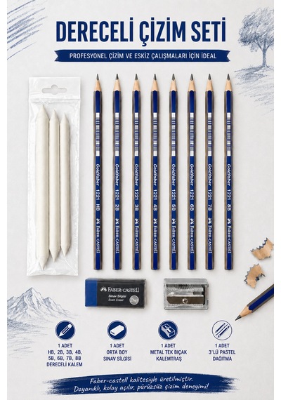Dereceli Kalem Set Karakalem Hb,2b,3b,4b,5b,6b,7b,8b Dereceli Kalem,kalemtıraş,3 Lü Pastel Dağıtma,orta Boy Sınav Silgisi