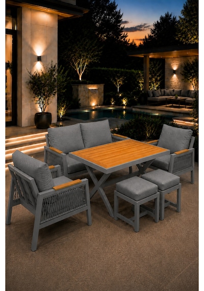 Garden Serisi Balkon Takımı, 2-1-1 Gri Bahçe Takımı, 2'li Koltuk 70x150, 2 Tekli Koltuk 70x70, Masa 70x110, 2 Puf Gri Garden Serisi Balkon Takımı, 2-1-1 Gri Bahçe Takımı, 2'li Koltuk 70x150, 2 Tekli Koltuk 70x70, Masa 70x110, 2 Puf Gri