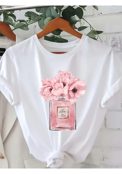 Uyguntarz Unisex Parfüm Detaylı Baskılı Tasarım Tshirt Beyaz