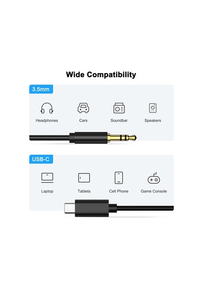 Samsung Xiaomi Uyumlu Aux Kablosu Type-c To Jack Çevirici Dönüştürücü Siyah Bluetooth Gerektirmez