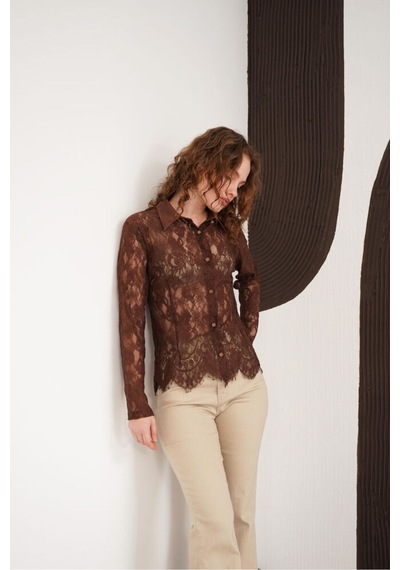 Verymoda Dantel Gömlek F2073 Kahve