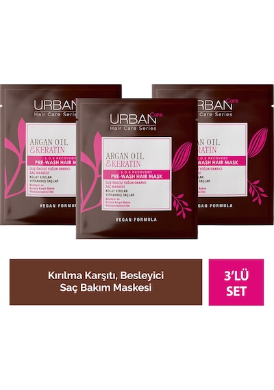 Argan Oil & Keratin Kolay Kırılan Yıpranmış Saçlara Özel Duş Öncesi Saç Bakım Maskesi 3x50ml-vegan