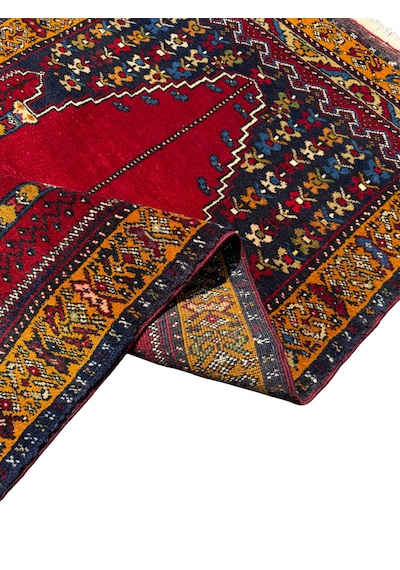 El Dokuma Eski Koleksiyonluk Yahyalı Seccade 75x130 Kök Boya %100 Yün Namazlık Kırmızı
