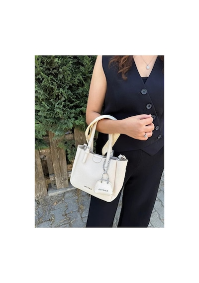 Just Polo Kadın Yeni Sezon Yumuşak Derili 4 Bölmeli Lüks El Ve Omuz Çantası Shopper Ebat: 28 X 20 Cm Krem 74941972