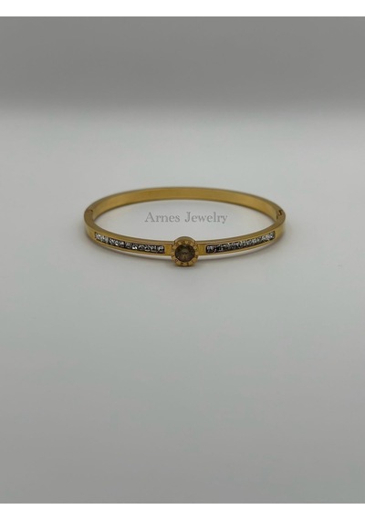 Arnes Jewelry Çelik Gold Zirkon Taşlı Kelepçe Bileklik Ar15 Gold