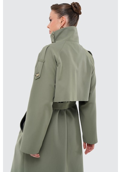 Thalure Kadın Açık Haki Dik Yaka Oversize Trençkot
