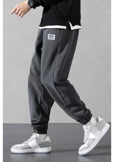 Genius Store Erkek Polar Kumaş Oversize Erkek Eşofman Altı Füme