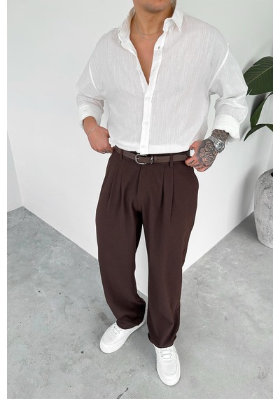Beyaz Oversize Fresh Keten Gömlek Beyaz