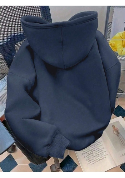 Josette Nyc Baskılı Kapüşonlu Oversize Sweatshirt Lacivert-sw