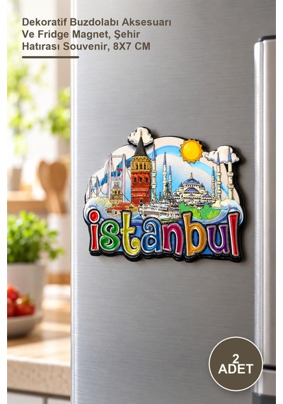 2 Adet İstanbul Temalı Silikon Magnet Dekoratif Buzdolabı Aksesuarı Ve Fridge Magnet, Şehir Hatırası Souvenir, 8x7 Cm
