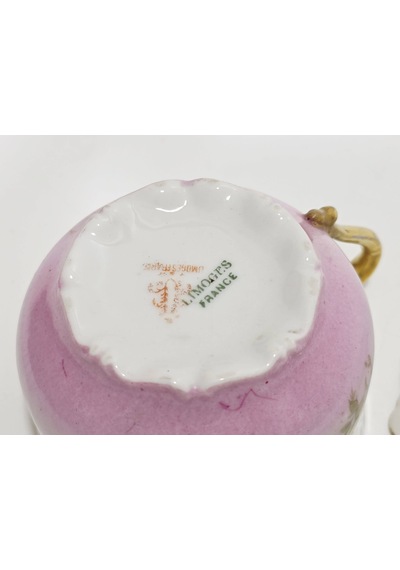 Limoges Çiçek Figürlü Pembe Kahve Fincan Takımı Çok Renkli