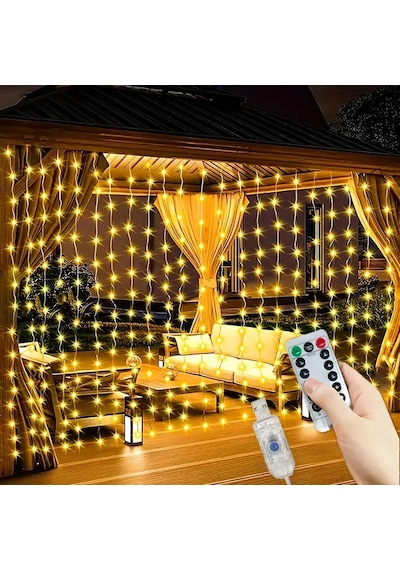 300 Ledli 10 Sarkıt Perde Led Işık-8 Fonksiyon, Uzaktan Kumandalı, 3x3 Metre Çok Renkli