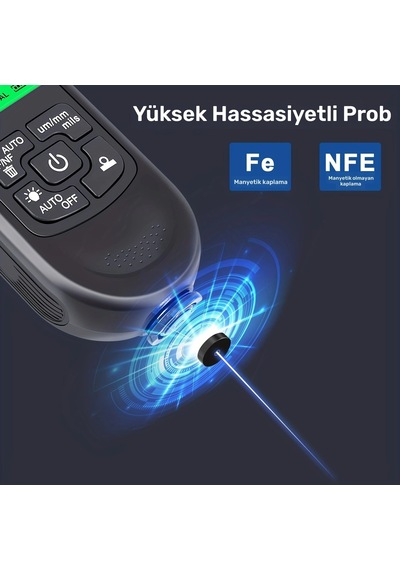 Hw300pro Oto Boya Kalınlık Ölçer Fe Nfe 2000µm + 2 Fonksiyonlu Bardak Tutucu Hediyeli