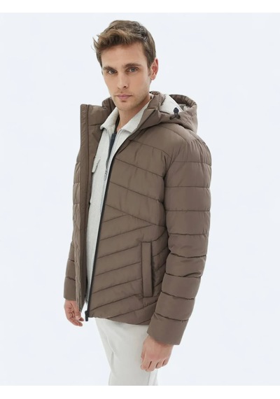 Kip Bej Regular Fit Kapüşonlu Casual Dokuma Mont Bej