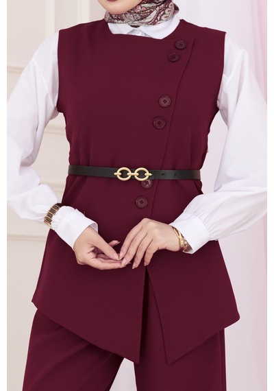 Sevitli Dora Pantolonlu Yelekli Takım-bordo-4895 Bordo