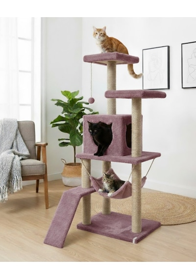 Reyo Pet S9 Kedi Tırmalama Kulesi Platformlu 124 Cm Gül Kurusu