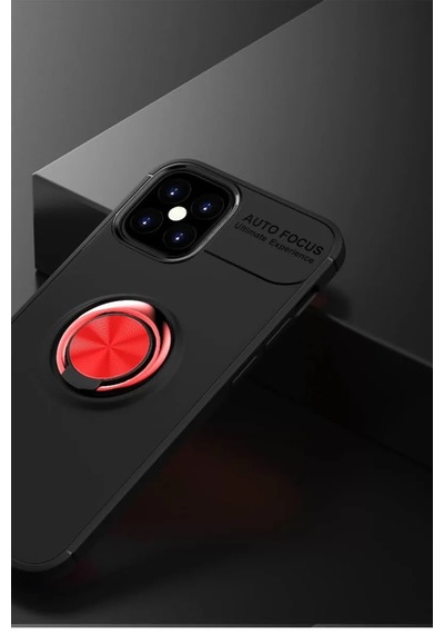 Newface  Apple  Uyumlu iPhone 12 Mini Kılıf Range Yüzüklü Silikon - Siyah-kırmızı