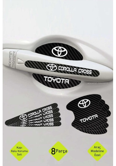 Toyota Corolla Cross Kapı Kolu Koruma Karbon Desenli Corolla Cross Serisi İçin 8 Parça Beyaz Yazılı Folyo Seti