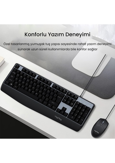 Veggieg Mk500a Ergonomik Kablolu Türkçe Q Klavye Mouse Seti Siyah