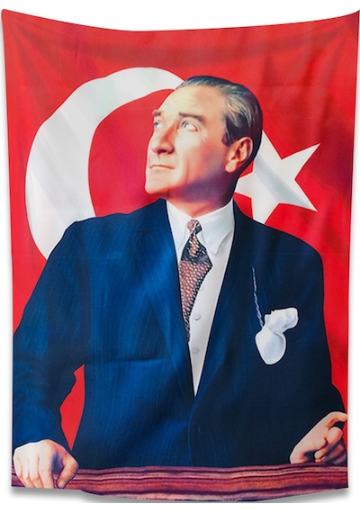 Renkli Atatürk Bayrağı ve Türk Bayrağı 70x105 CM