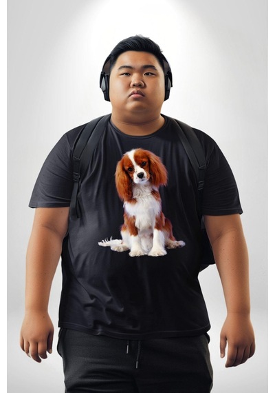 Angemiel Cavalier King Charles Spaniel Siyah Büyük Beden Erkek Kadın Unisex Basic Ön Baskılı Tişört Siyah