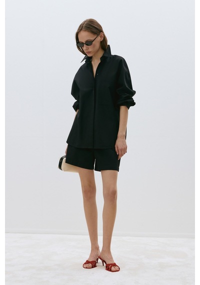 Suud Collection Siyah Klara Yıkamalı Poplin Şort