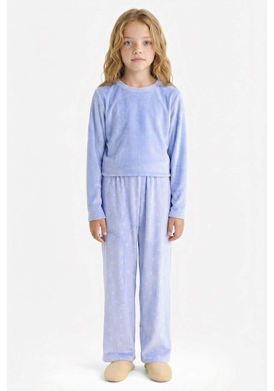 Defacto Pijama Takımı Polar Uzun Kollu Üst Uzun Alt Kız Çocuk D1068a825wnbe250 Mavi-be250
