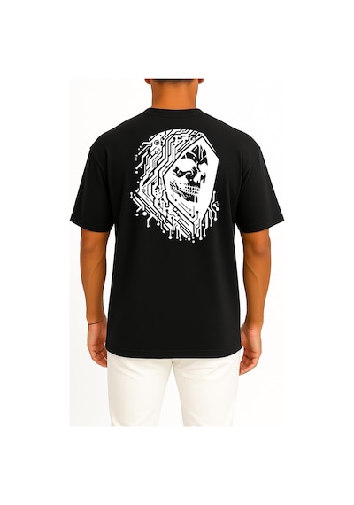 Bahriyeli Collection Oversize Hacker Skull Göğüs Ve Sırt Tasarımlı Unisex T-shirt SIYAH