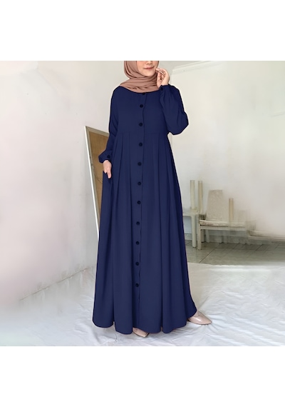 Barbora Keten Günlük Yazlık Tam Boy Tesettür Kadın Elbise Ln391lacivert4 001