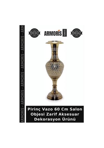 Pirinç Vazo 60 Cm Salon Objesi Zarif Aksesuar Dekorasyon Ürünü Bakır Pirinç