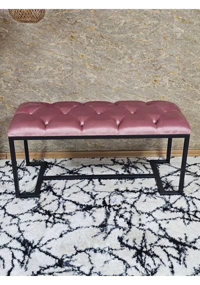 Zafir Siyah Boyalı - L - Ayaklı 100 Cm X 38 Cm Oturak - Bench - Makyaj Taburesi - Makyaj Oturak Pembe